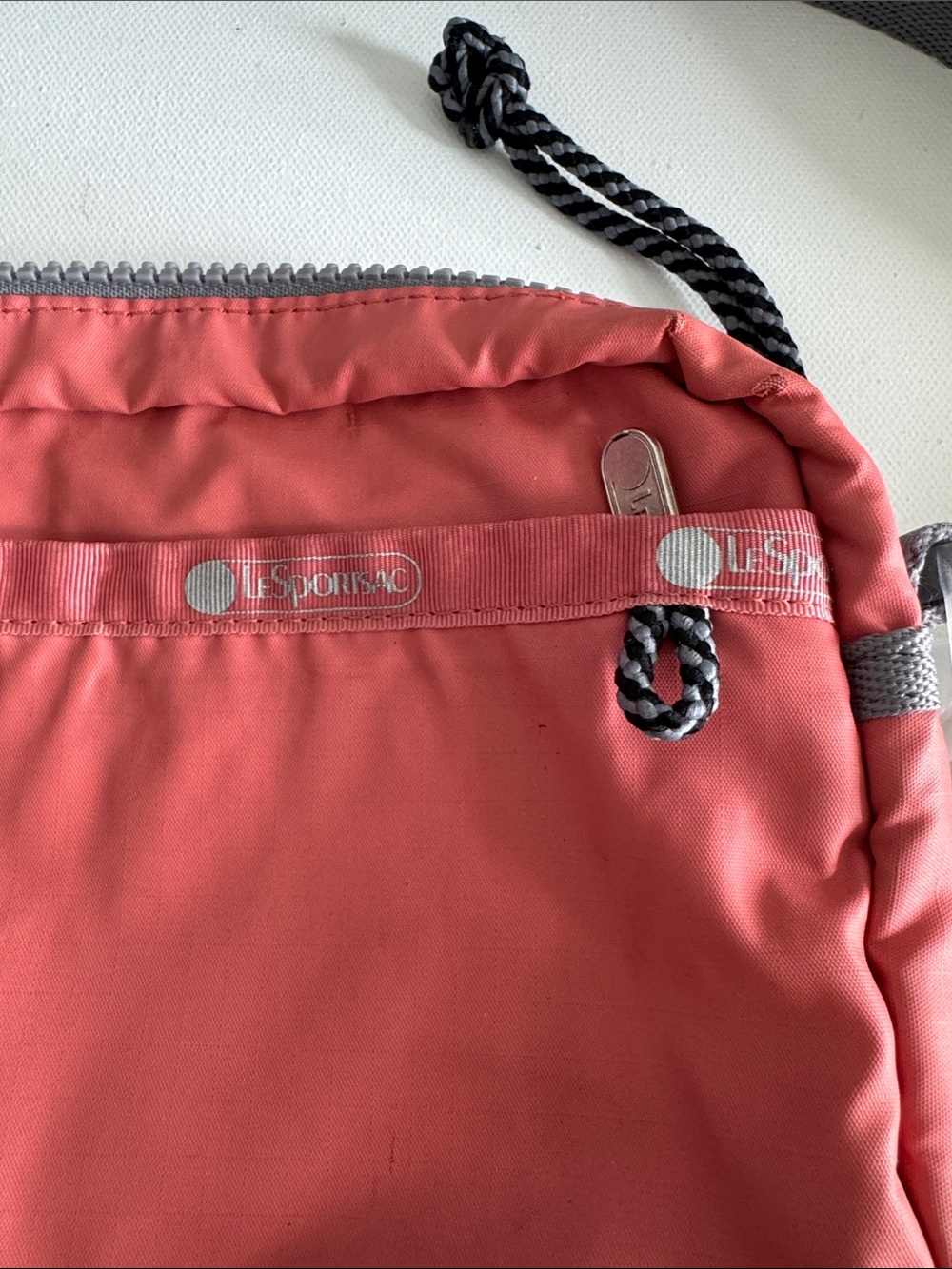 Lesportsac Coral Nylon Drawstring Sling Bag with Black-White Cord
